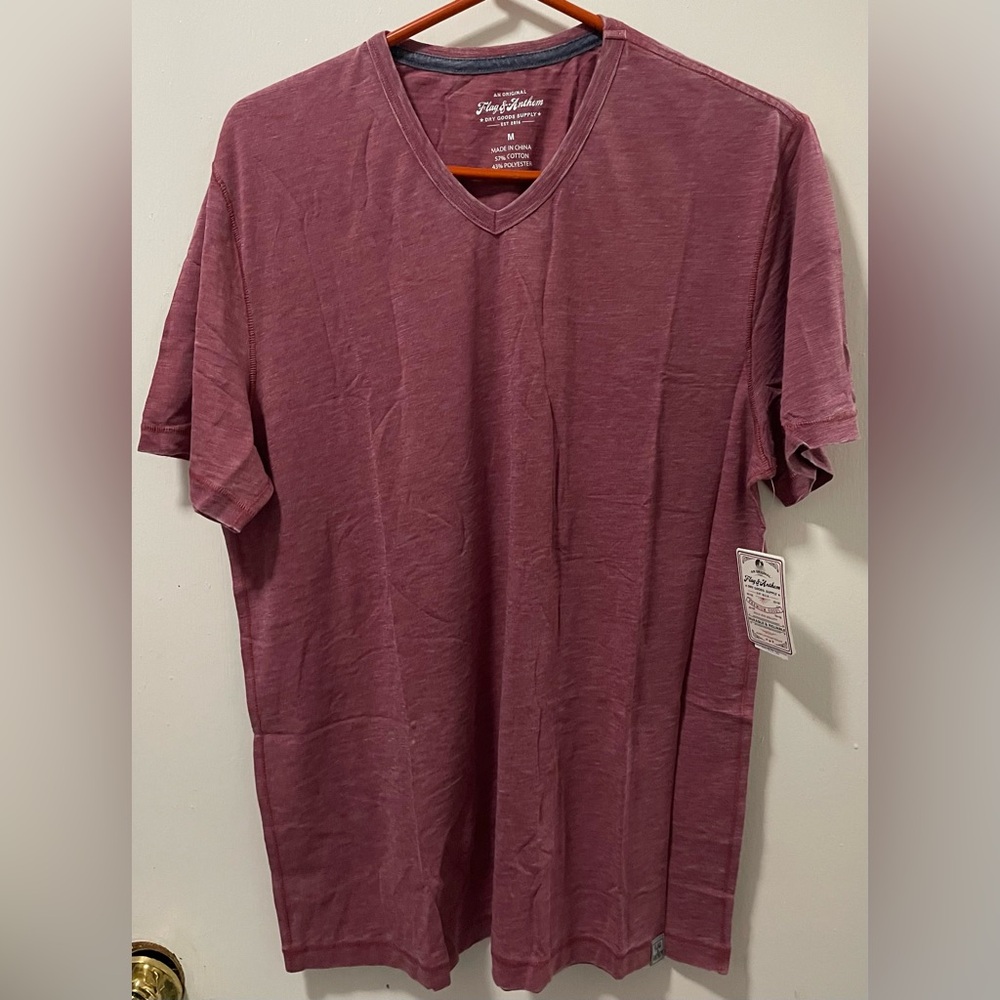 Flag & Anthem Men's V-Neck Short Sleeve Tee T-Shirt Red Heather Size Medium NWT